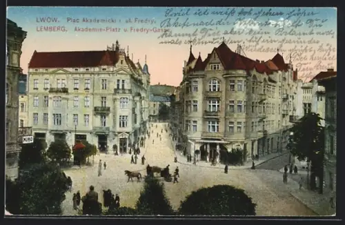 AK Lemberg-Lwow, Akademie-Platz und Fredry-Gasse