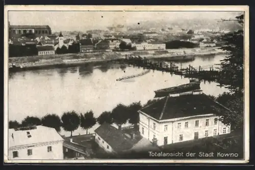 AK Kowno, Totalansicht der Stadt mit der von den Russen abgebrannten Njemenbrücke