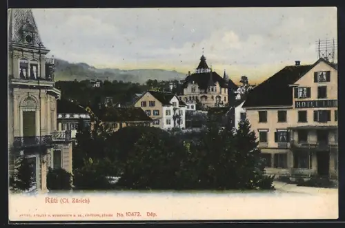 AK Rüti / ZH, Ortspartie mit Hotel Löwen