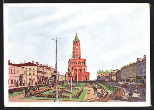 Künstler-AK Moskau, Sucharew-Turm im Sommer