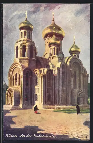 Künstler-AK Wilna, Partie an der Kathedrale
