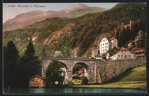 AK Fernstein a. Fernpass, Ortsansicht mit Brücke