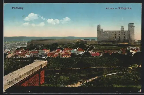 AK Pozsony, Ortsansicht mit Schlosssruine