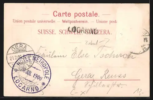 Lithographie Lugano, San Salvatore, Hotel Beau-Rivage, Hotel Salvatore, Gesamtansicht der Stadt