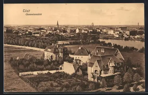 AK Tilsit, Gesamtansicht mit Kirche