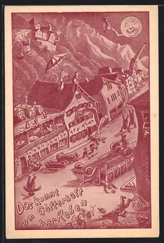 AK Vaduz, Das kommt vom Göttersaft der Reben Weinstube Real, Trinker unterm Vollmond