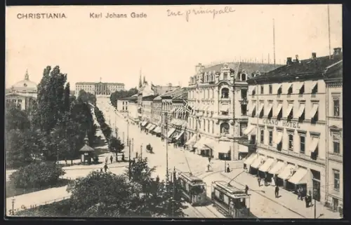 AK Christiania, Karl Johans Gade, Strassenbahn