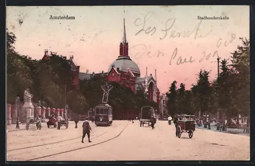 AK Amsterdam, Stadhouderskade, Strassenbahn