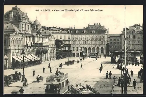 AK Nice, Casino Municipal, Place Masséna, Strassenbahn