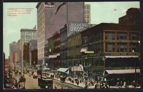 AK Chicago, IL, Scene on State Street, Looking North from jackson Boulevard, Strassenbahn