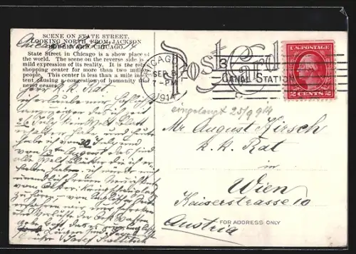 AK Chicago, IL, Scene on State Street, Looking North from jackson Boulevard, Strassenbahn