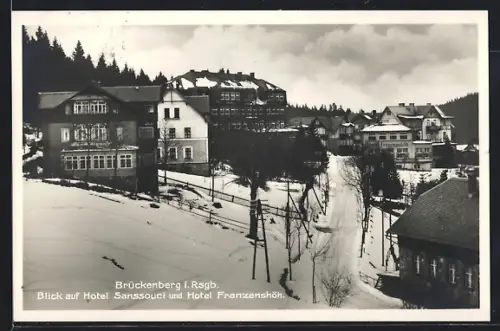 AK Brückenberg i. Rsgb., Blick auf Hotel Sanssouci und Hotel Franzenhöh