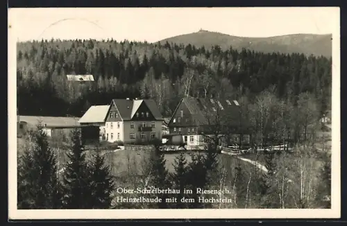 AK Ober-Schreiberhau im Riesengeb., Gasthaus Heinzelbaude mit dem Hochstein