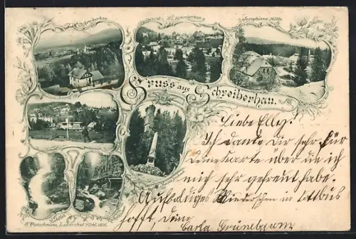 AK Schreiberhau, Josephinenhütte, Zackelfall, Kaiser-Denkmal