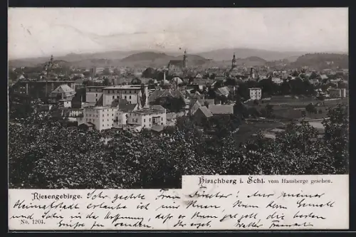 AK Hirschberg i. Schl., Ortsansicht vom Hausberge gesehen