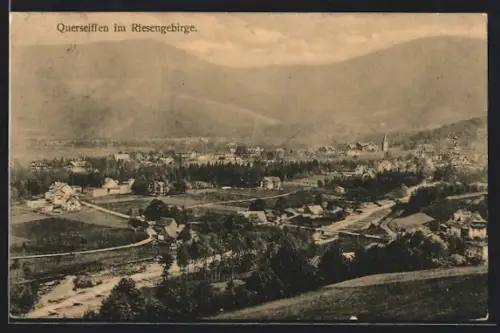 AK Querseiffen im Riesengebirge, Ortsansicht mit Umgebung