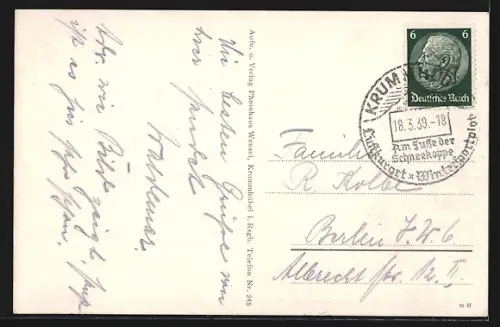 AK Krummhübel i. Riesengeb., Gasthaus Brandenburg im Winter