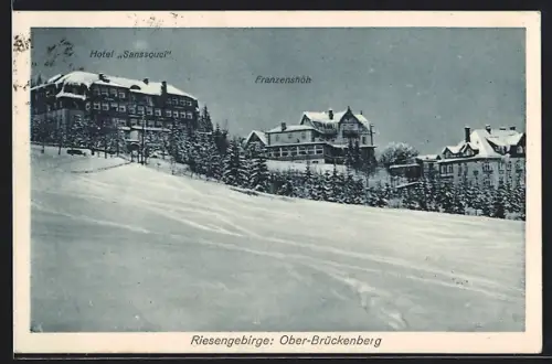 AK Ober-Brückenberg /Riesengebirge, Hotel Sanssouci und Hotel Franzenhöh