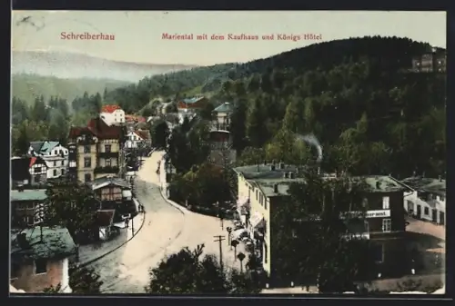 AK Schreiberhau, Mariental mit dem Kaufhaus und Königs Hotel