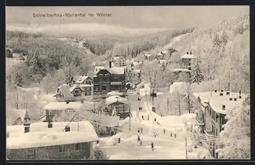 AK Schreiberhau-Mariental, Ortsansicht im Winter