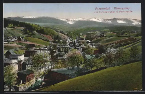 AK Agnetendorf i. Riesengebirge, Ortsansicht mit Schneegruben u. Peterbaude
