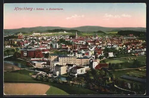 AK Hirschberg, Ortsansicht vom Kaiserturm gesehen