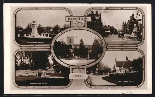 AK Enfield, War Memorial, Mandens Bridge and King & Tinker