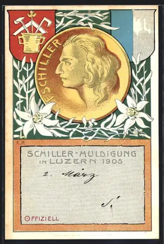 AK Luzern, Schiller-Huldigung 1905, Wappen, Edelweiss