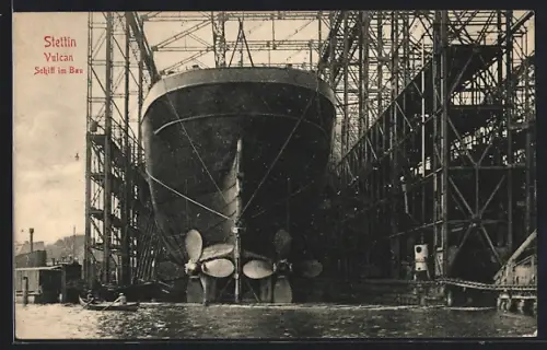AK Stettin, Vulcan, Schiff im Bau