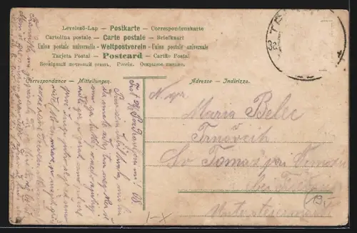 AK Triest, Passanten beim Lloyd-Palast bei Windgeschwindigkeit 87.3 km /h