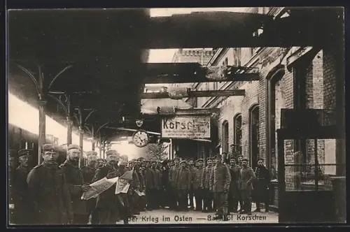 AK Korschen, Soldaten warten im Bahnhof