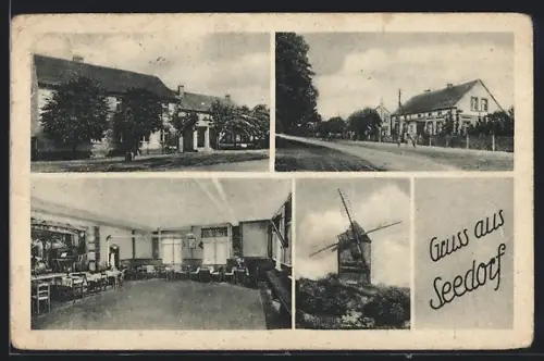 AK Seedorf, Radans Gaststätte, Strassenpartie und Windmühle
