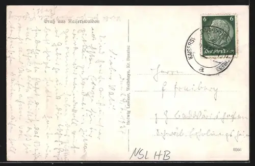 AK Kaiserswaldau, Kaufhaus, Pfarrhaus, Schloss Oberhof und Denkmal