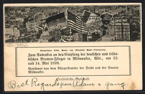 AK Milwaukee, Empfang der deutschen und irländischen Bremen-Flieger 1928, Hauptmann Köhl und Major Fitzmaurice