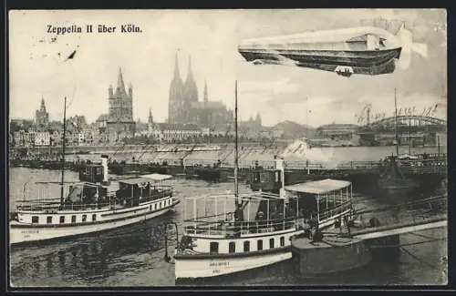 AK Köln, Zeppelin II über dem Rhein