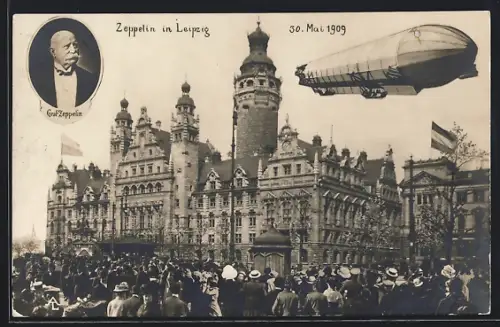 AK Leipzig, Zeppelin über dem Rathaus, Graf Zeppelin