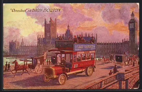 Künstler-AK Bus, Omnibus de Dion-Bouton