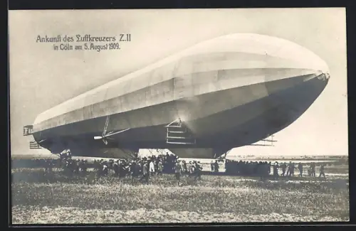 AK Köln-Ossendorf, Landung Luftschiff Zeppelin Luftkreuzer Z. II am 5. August 1909 auf dem Butzweilerhof