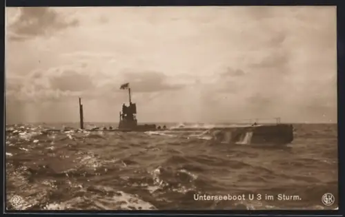 AK Unterseeboot U3 im Sturm