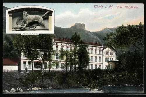 AK Thale, Ansicht vom Hotel Waldkater mit dem Relief am Hotel