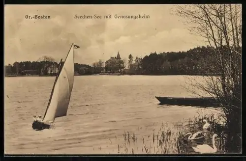 AK Gr.-Besten, Seechen-See mit Genesungsheim und Segelboot