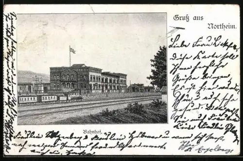 AK Northeim, Bahnhof mit Eisenbahn