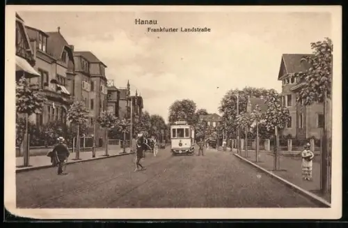 AK Hanau, Frankfurter Landstrasse mit Strassenbahn