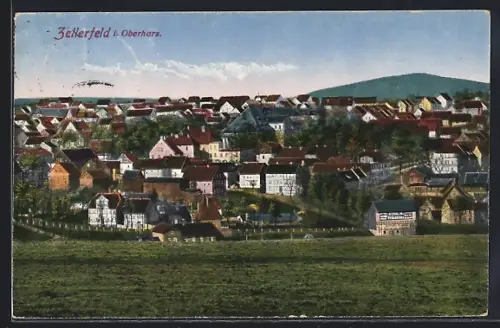 AK Zellerfeld i. Oberharz, Blick vom Hügel auf den Ort