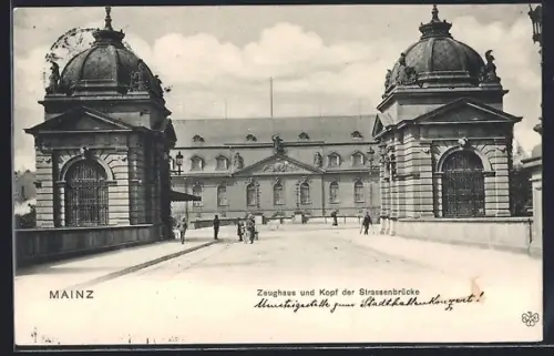 AK Mainz, Zeughaus und Kopf der Strassenbrücke