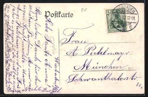 AK Wiesbaden, Partie am Curhaus mit Teich und Springbrunnen