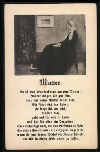 Künstler-AK Gemälde einer Frau mit einem Gedicht zum Muttertag