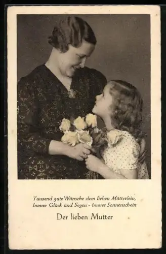 AK Mädchen gibt ihrer Mutter Blumen zum Muttertag, Gedicht