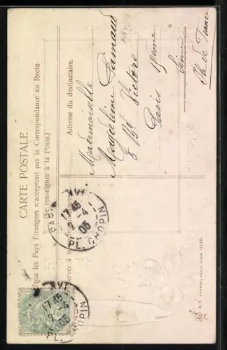 Präge-AK Avril 1 1905, Kleeblatt und Fisch