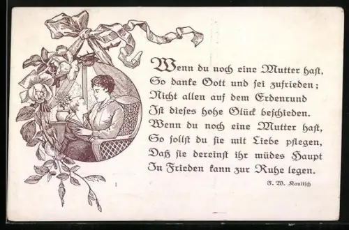 AK Mutter mit ihrem Kind in rundem Passepartout, Gedicht zum Muttertag
